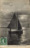VINTAGE POSTCARD Boat of sin In mar To the moonlight Departure for the sin