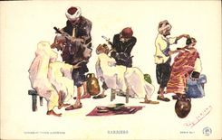 VINTAGE POSTCARD North Africa Fantasy Illustrator Barbers Hairdresser
