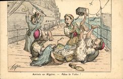 VINTAGE POSTCARD North Africa Fantasy Illustrator Arrived to Algeria