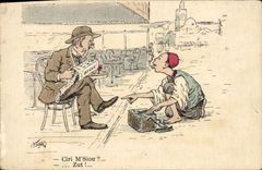 VINTAGE POSTCARD North Africa Fantasy Illustrator Ciri Msiou Shoeshiner of shoes