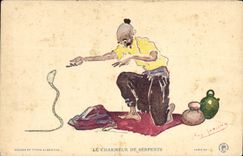VINTAGE POSTCARD North Africa Fantasy Illustrator the snake charmer Snake