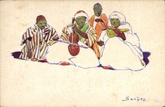 VINTAGE POSTCARD North Africa Fantasy Illustrator Music Musicians