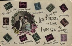 VINTAGE POSTCARD stamps and their language