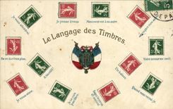 CPA Le langage des timbre Semeuse 5c Vert 10c Rouge 