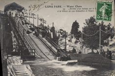 VINTAGE POSTCARD Fun fair Luna Park Water Falls Arrived of a boat