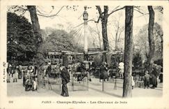 VINTAGE POSTCARD Paris Champs Elysées wooden horses TOP