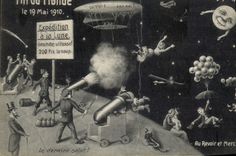 CPA Fantaisie Surrealisme Fin du Monde 19 mai 1910 Expedition a la lune Zeppelin Dirigeable