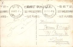 VINTAGE POSTCARD Boat of sin Sete Boat of sin to the quay of health