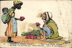 VINTAGE POSTCARD North Africa Fantasy Illustrator How much your Ahmed tomatos