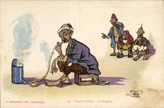 VINTAGE POSTCARD North Africa Fantasy Illustrator Visions of the East the Morocco Narghile
