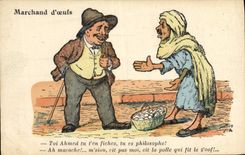 VINTAGE POSTCARD North Africa Fantasy Commercial Illustrator of eggs