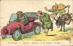 VINTAGE POSTCARD North Africa Fantasy Automobile Toumoubile Illustrator Ass mule