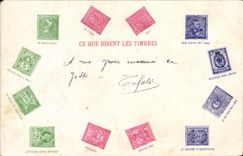 VINTAGE POSTCARD what the stamps say