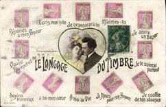 CPA Le langage du timbre Semeuse 10c