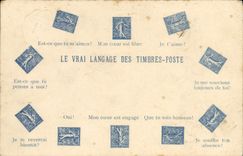 CPA Le vrai langage des timbres poste 25c Semeuse Lignee