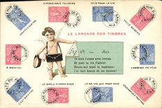 CPA Le langage des timbres Semeuse 10c 25c Ange