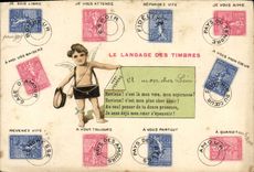 CPA Le langage des timbres Semeuse 10c 25c Ange