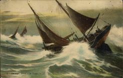 CPA Bateau de peche En Cape debout a la lame 