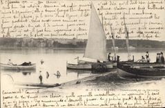 VINTAGE POSTCARD Boat of sin Cannes Unloading dock of the Small cross