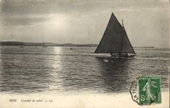 VINTAGE POSTCARD Boat of sin Sunset