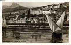 VINTAGE POSTCARD Boat of Evian sin baths seen of the lake