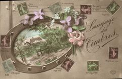 VINTAGE POSTCARD Timbres Sower Horseshoe