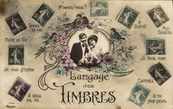 VINTAGE POSTCARD Language of the stamps Sower 10c 5c