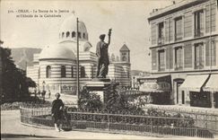 VINTAGE POSTCARD Statue of the freedom and the apse of the cathedral Oran Algeria