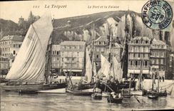 CPA Bateau de Peche Le Treport Le port et la falaise