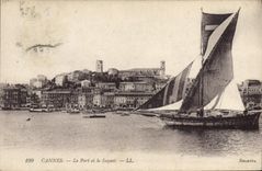 VINTAGE POSTCARD Vessel Cannes Fishing the port and Suquet