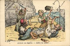 VINTAGE POSTCARD Fantasy North Africa Illustrator Arrived year Algeria