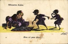 VINTAGE POSTCARD Fantasy North Africa Illustrator Arab Silhouettes