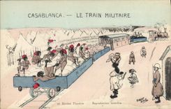 VINTAGE POSTCARD Fantasy North Africa Illustrator Morocco Casablanca the troop train