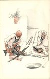 VINTAGE POSTCARD Fantasy North Africa Illustrator Algeria Wood turner