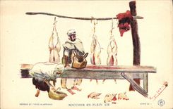 VINTAGE POSTCARD Fantasy North Africa Illustrator Algeria Butcher in the open air