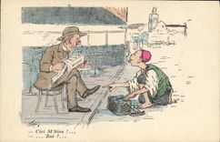 VINTAGE POSTCARD Fantasy North Africa Illustrator Shoeshiner of shoes