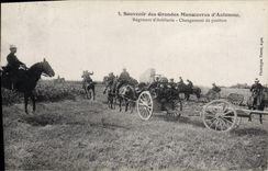 Maniobras del ejército de la fantasía de Militaria de la POSTAL de la VENDIMIA del regimiento del otoño del cambio de la artillería de la posición