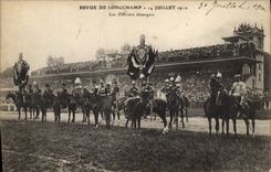 VINTAGE POSTCARD Militaria Fantasy Re-examined of Longchamp July 14th, 1910 foreign officers