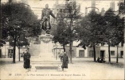 VINTAGE POSTCARD Fantasy Militaria Lyon the Sathonay place and the monument of the Blandan sergeant