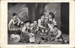 VINTAGE POSTCARD Dwarf Dwarves Tschuschke' S Troop Lilliputian