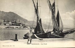 Recipiente Mónaco de la POSTAL de la VENDIMIA que pesca el puerto