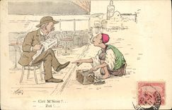 VINTAGE POSTCARD Fantasy North Africa Illustrator Chi Msiou Shoeshiner of shoes