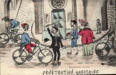VINTAGE POSTCARD Fantaisie North Africa Illustrator Moroccan Penetration Morocco Velo Cycles