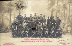 Maniobras del ejército de la fantasía de Militaria de la POSTAL de la VENDIMIA de los siete 1904 oficiales extranjeros del este