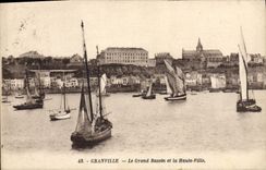 VINTAGE POSTCARD Bateau Fishes Granville the large basin and the upper town
