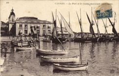 VINTAGE POSTCARD Bateau Fishes Cannes the port and the municipal casino