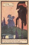 VINTAGE POSTCARD Fantasy Illustrator the wolf and the lamb