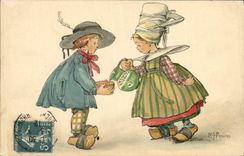 VINTAGE POSTCARD Fantasy Illustrator Brittany Children
