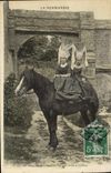 VINTAGE POSTCARD Normandy Folklore Two rich person fermieres on their bidette of pace Horse