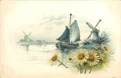 CPA Moulin a vent Bateau